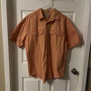 L.L. Bean Orange Cotton Traditional Fit Short Sleeve Button-Up Shirt Size L